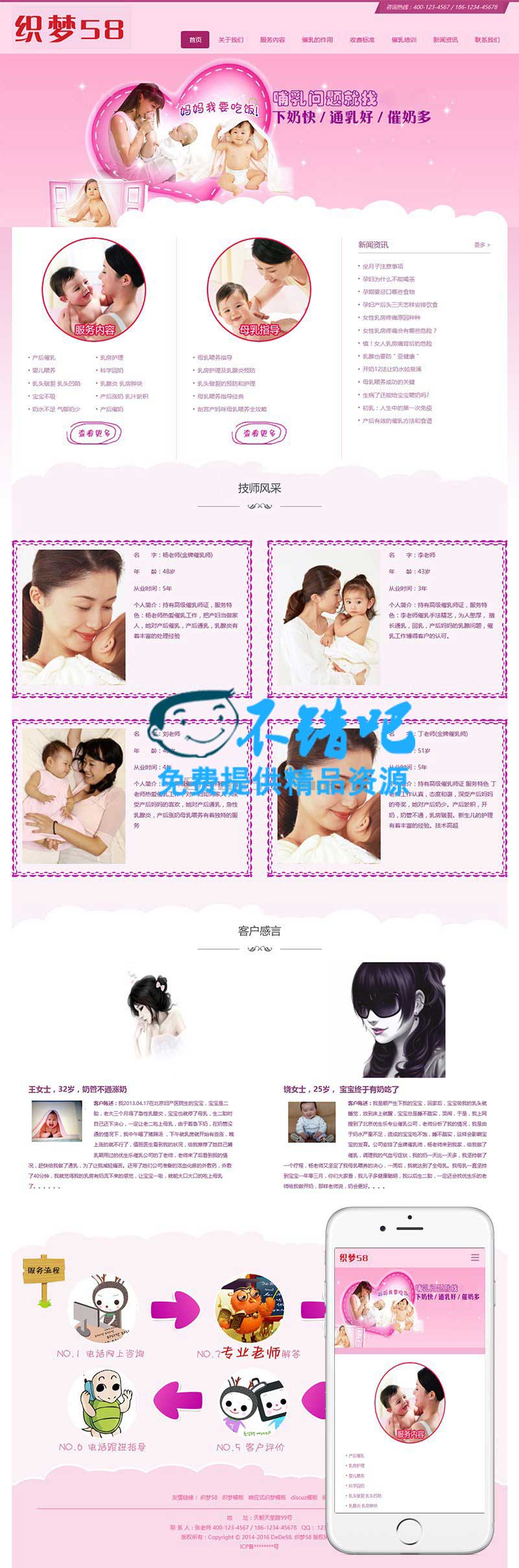 响应式粉红色母婴催乳类网站织梦模板(自适应设备)