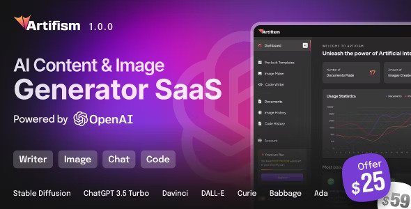 Artifism v4.9.0 – AI内容和图像生成器SaaS（Nulled）