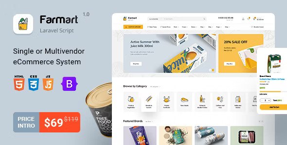 Farmart v1.23.6 – 单一或多供应商Laravel电子商务系统